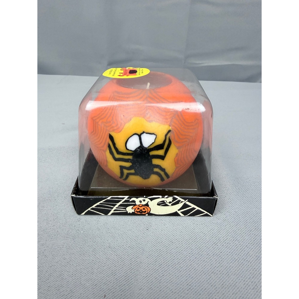 East West Dist Co Halloween Spooky Glow Candle Orange Spider Refillable 829143